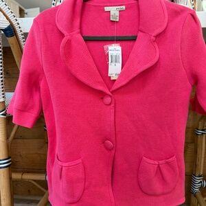 NWT Tallbots Evie Knit Fuscia Sweater Jacket with Puffed Sleeves Women's Medium